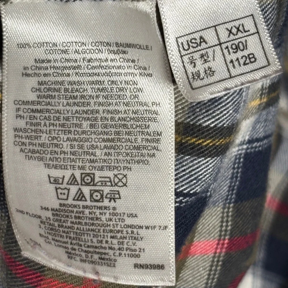 Brooks Brothers 346 Button Down Mens XXL Plaid Flannel Shirt Regular Fit